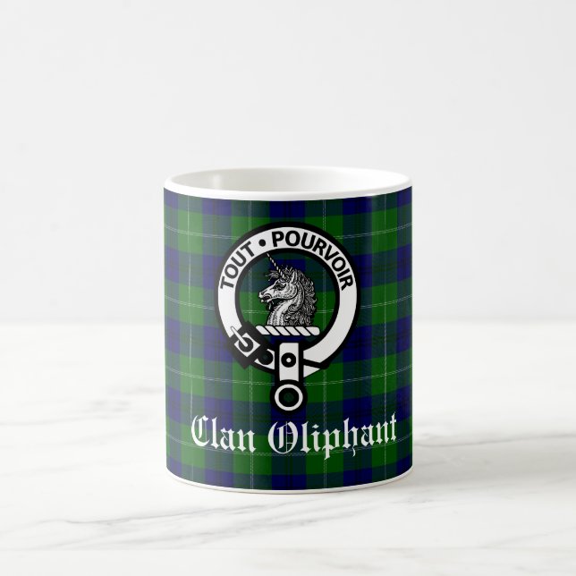 Clan Oliphant Crest Badge and Tartan Coffee Mug (Center)