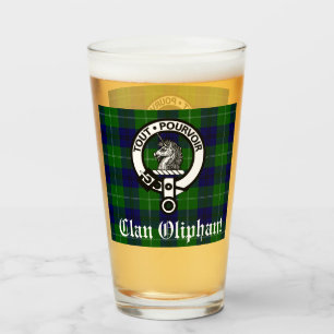 Clan Oliphant Crest Badge and Tartan  Glass