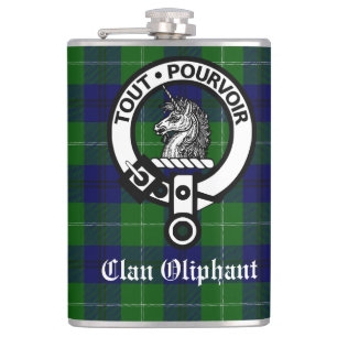 Clan Oliphant Crest Badge and Tartan Hip Flask