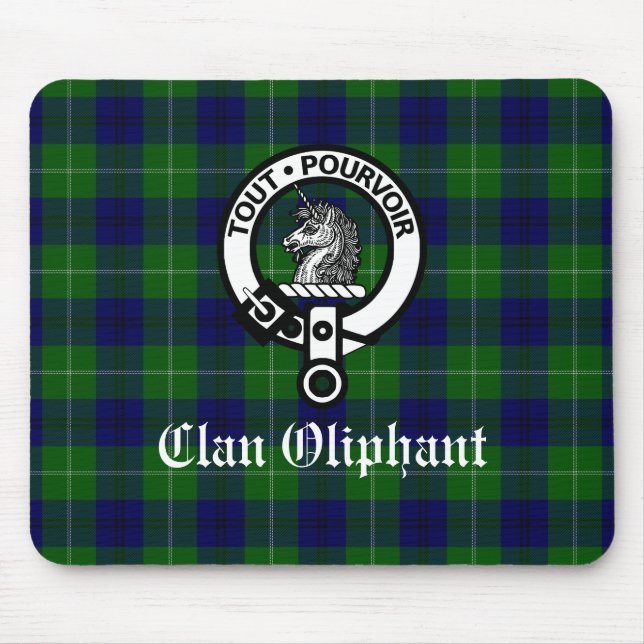 Clan Oliphant Crest Badge and Tartan Mouse Pad (Front)