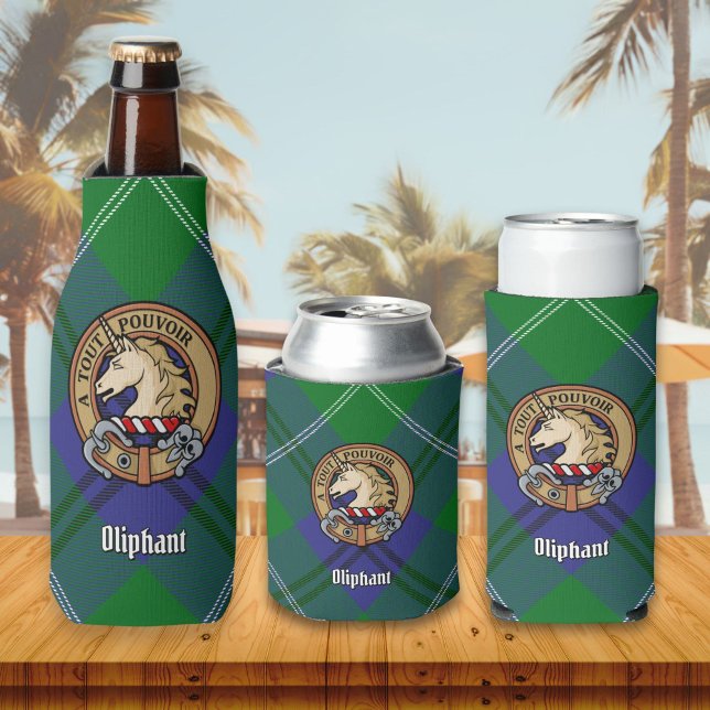 Clan Oliphant Crest over Tartan Bottle Cooler (Creator Uploaded)