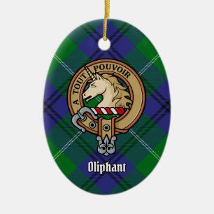 Clan Oliphant Crest over Tartan Ceramic Ornament