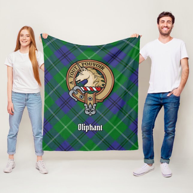 Clan Oliphant Crest over Tartan Fleece Blanket (In Situ)