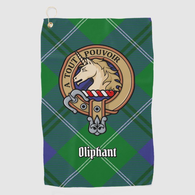 Clan Oliphant Crest over Tartan Golf Towel (Front)
