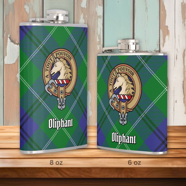 Clan Oliphant Crest over Tartan Hip Flask (Creator Uploaded)