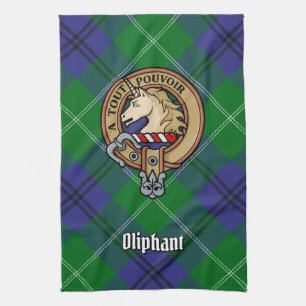 Clan Oliphant Crest over Tartan Kitchen Towel