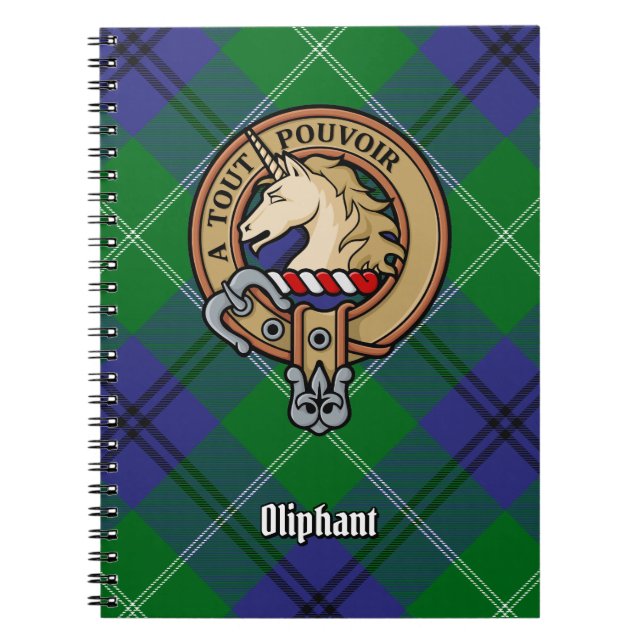 Clan Oliphant Crest over Tartan Notebook (Front)