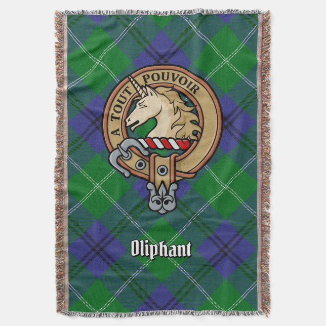 Clan Oliphant Crest over Tartan Throw Blanket (Front Vertical)