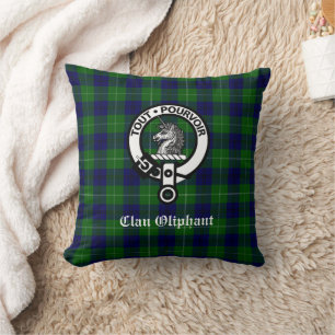 Clan Oliphant Tartan and Crest Badge Cushion