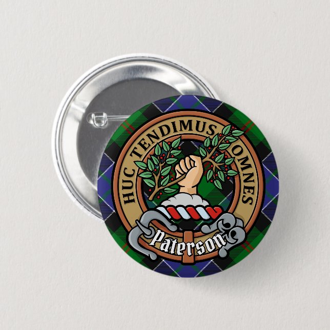 Clan Paterson Crest over Tartan 6 Cm Round Badge (Front & Back)