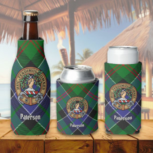 Clan Paterson Crest over Tartan Bottle Cooler
