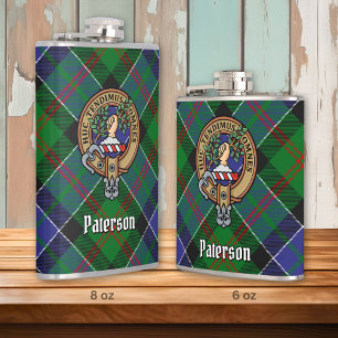 Clan Paterson Crest over Tartan Hip Flask