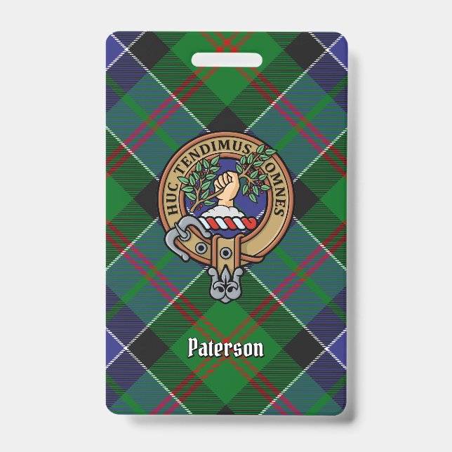 Clan Paterson Crest over Tartan ID Badge (Front)