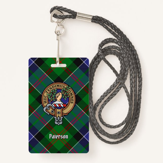 Clan Paterson Crest over Tartan ID Badge (Front with Lanyard)
