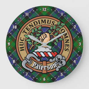 Clan Paterson Crest over Tartan Large Clock