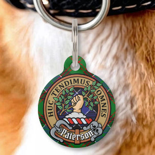 Clan Paterson Crest over Tartan Pet Tag