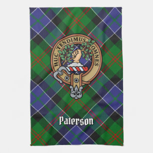 Clan Paterson Crest over Tartan Tea Towel