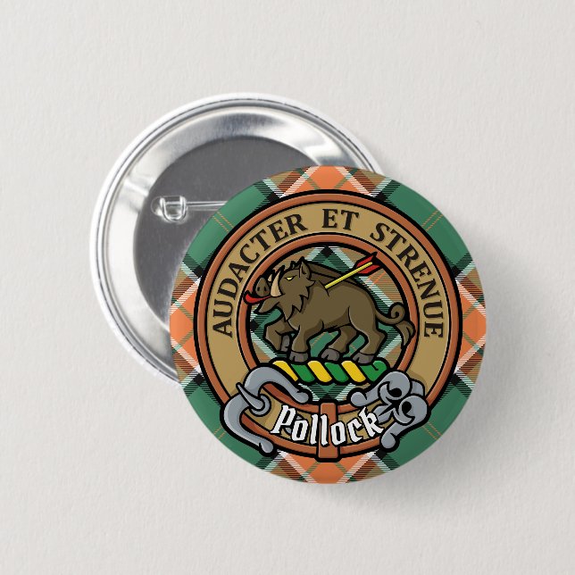 Clan Pollock Crest over Tartan 6 Cm Round Badge (Front & Back)