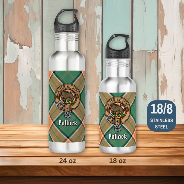 Clan Pollock Crest over Tartan 710 Ml Water Bottle (Creator Uploaded)