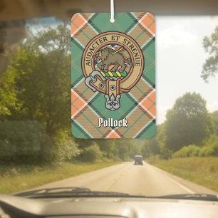 Clan Pollock Crest over Tartan Car Air Freshener