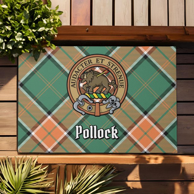Clan Pollock Crest over Tartan Doormat (Creator Uploaded)