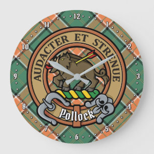 Clan Pollock Crest over Tartan Large Clock