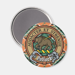 Clan Pollock Crest over Tartan Magnet