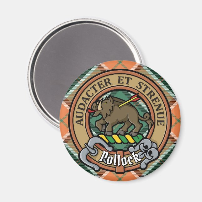 Clan Pollock Crest over Tartan Magnet (Front/Back)