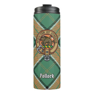 Clan Pollock Crest over Tartan Thermal Tumbler