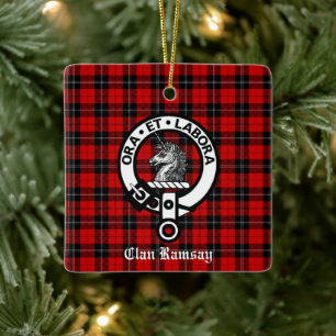 Clan Ramsay Crest Badge & Tartan Personalised Ceramic Ornament