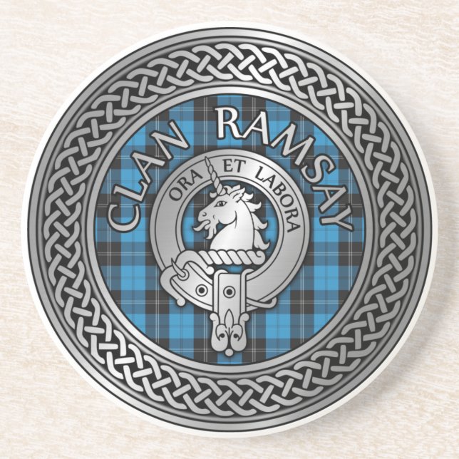 Clan Ramsay Crest & Hunting Tartan Knot Coaster (Front)