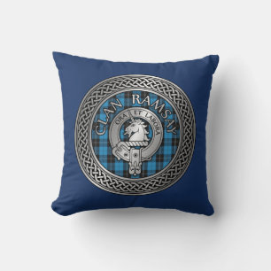 Clan Ramsay Crest & Hunting Tartan Knot Cushion