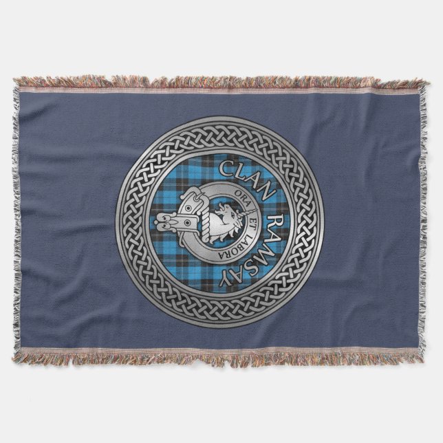 Clan Ramsay Crest & Hunting Tartan Knot Throw Blanket (Front)