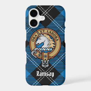 Clan Ramsay Crest over Blue Hunting Tartan