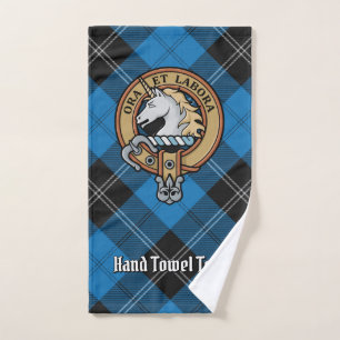 Clan Ramsay Crest over Blue Hunting Tartan Bath Towel Set