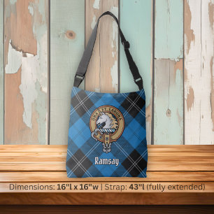 Clan Ramsay Crest over Blue Hunting Tartan Crossbody Bag