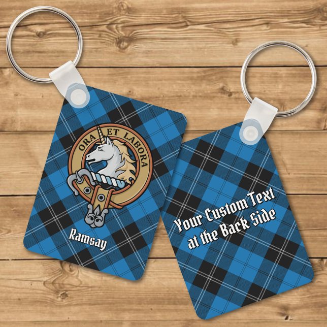 Clan Ramsay Crest over Blue Hunting Tartan Key Ring (Creator Uploaded)