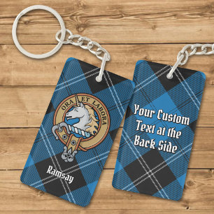 Clan Ramsay Crest over Blue Hunting Tartan Key Ring
