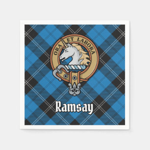 Clan Ramsay Crest over Blue Hunting Tartan Napkin