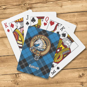 Clan Ramsay Crest over Blue Hunting Tartan Playing Cards