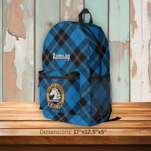 Clan Ramsay Crest over Blue Hunting Tartan Printed Backpack