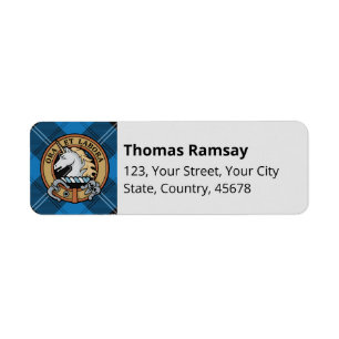 Clan Ramsay Crest over Blue Hunting Tartan Return Address Label