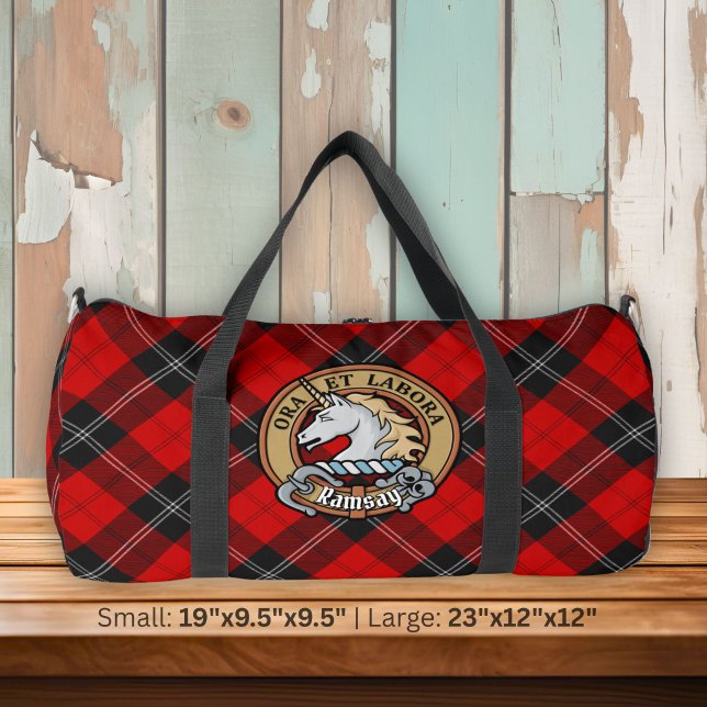 Clan Ramsay Crest over Red Tartan Duffle Bag (Creator Uploaded)