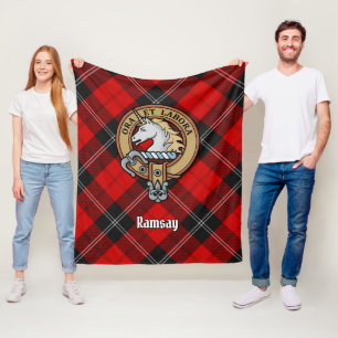 Clan Ramsay Crest over Red Tartan Fleece Blanket