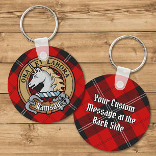 Clan Ramsay Crest over Red Tartan Key Ring