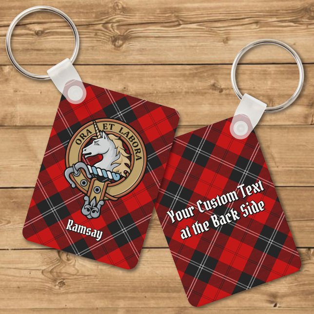 Clan Ramsay Crest over Red Tartan Key Ring (Creator Uploaded)