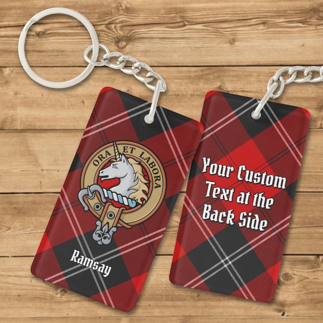 Clan Ramsay Crest over Red Tartan Key Ring (Creator Uploaded)