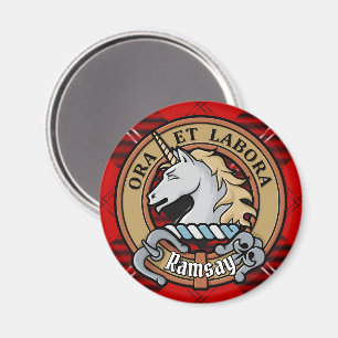 Clan Ramsay Crest over Red Tartan Magnet