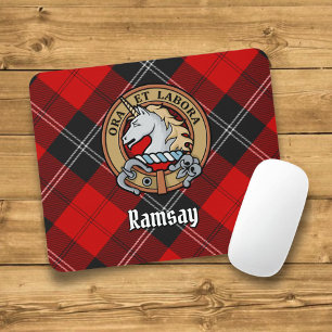 Clan Ramsay Crest over Red Tartan Mouse Pad