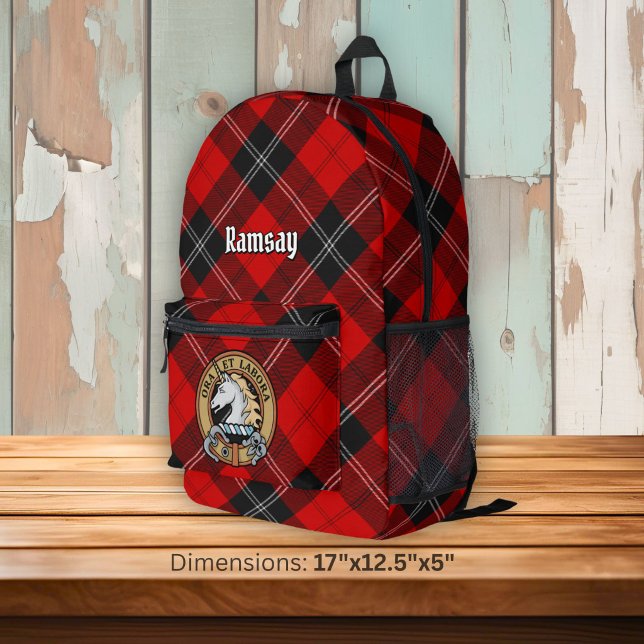 Clan Ramsay Crest over Red Tartan Printed Backpack (Creator Uploaded)
